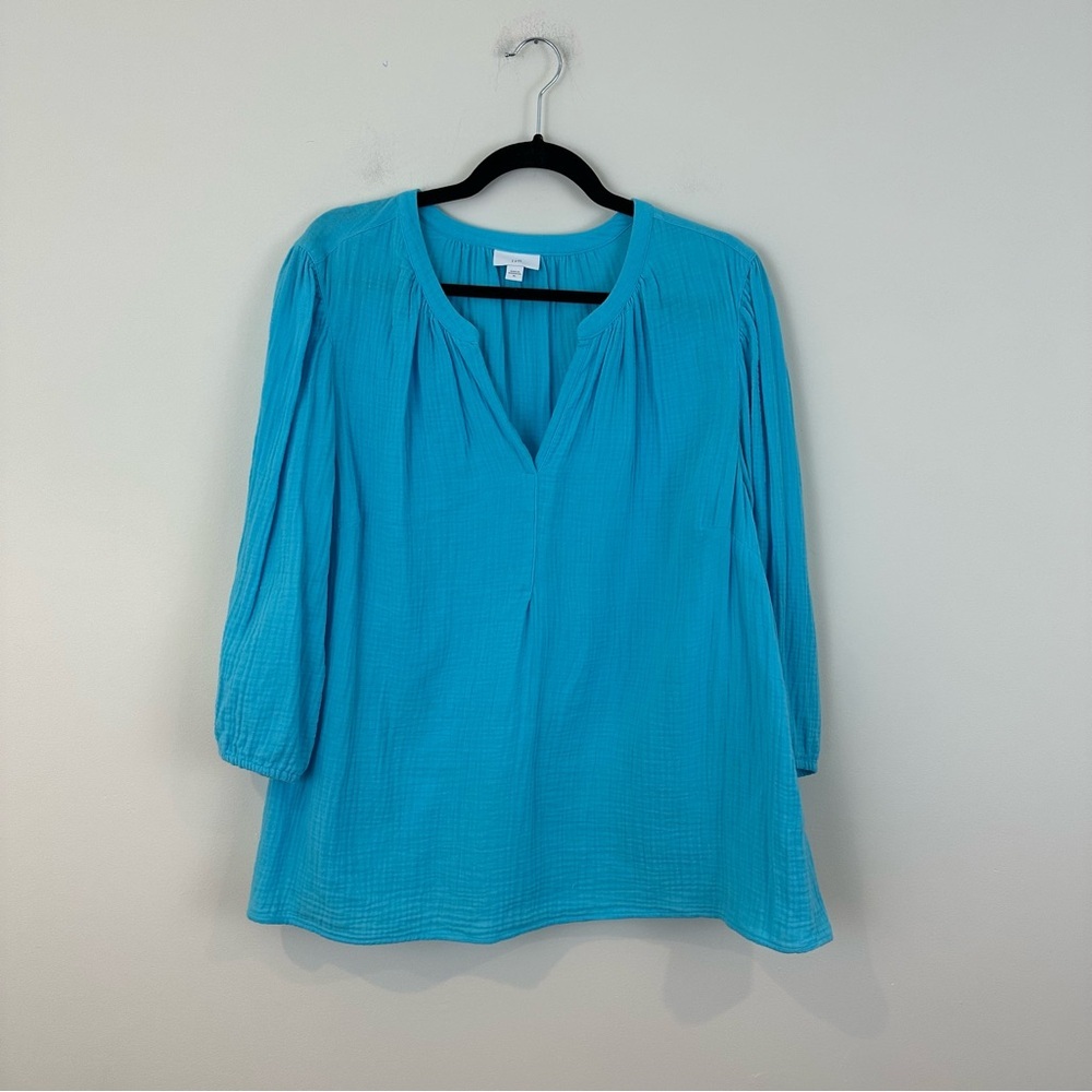 J. Jill Turquoise Gauzy 100% Cotton Blouse with V-Neck Size XL Women's